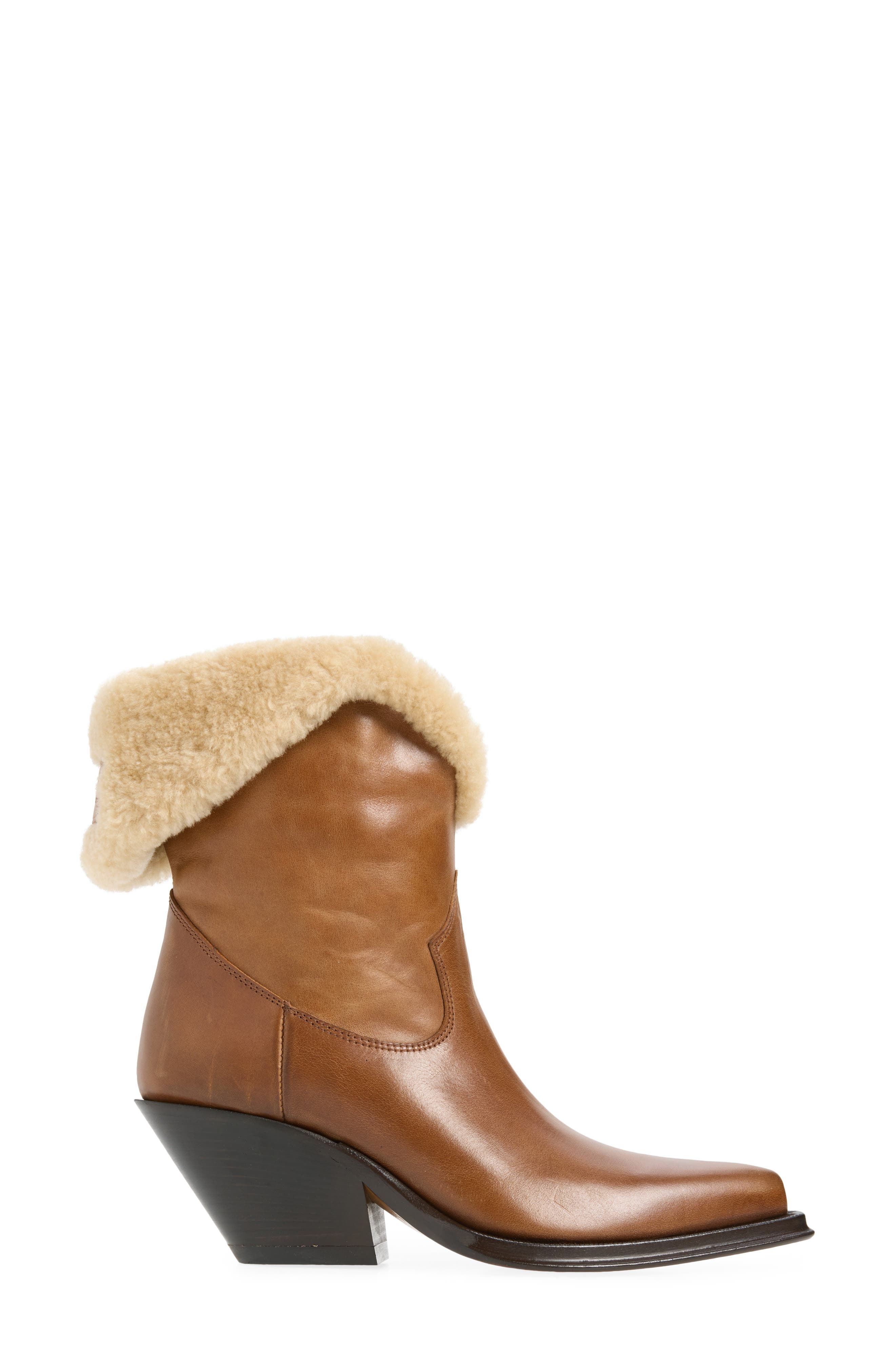 Azelan Genuine Shearling Cuff Western Boot, Alternate, color, AMBER BROWN