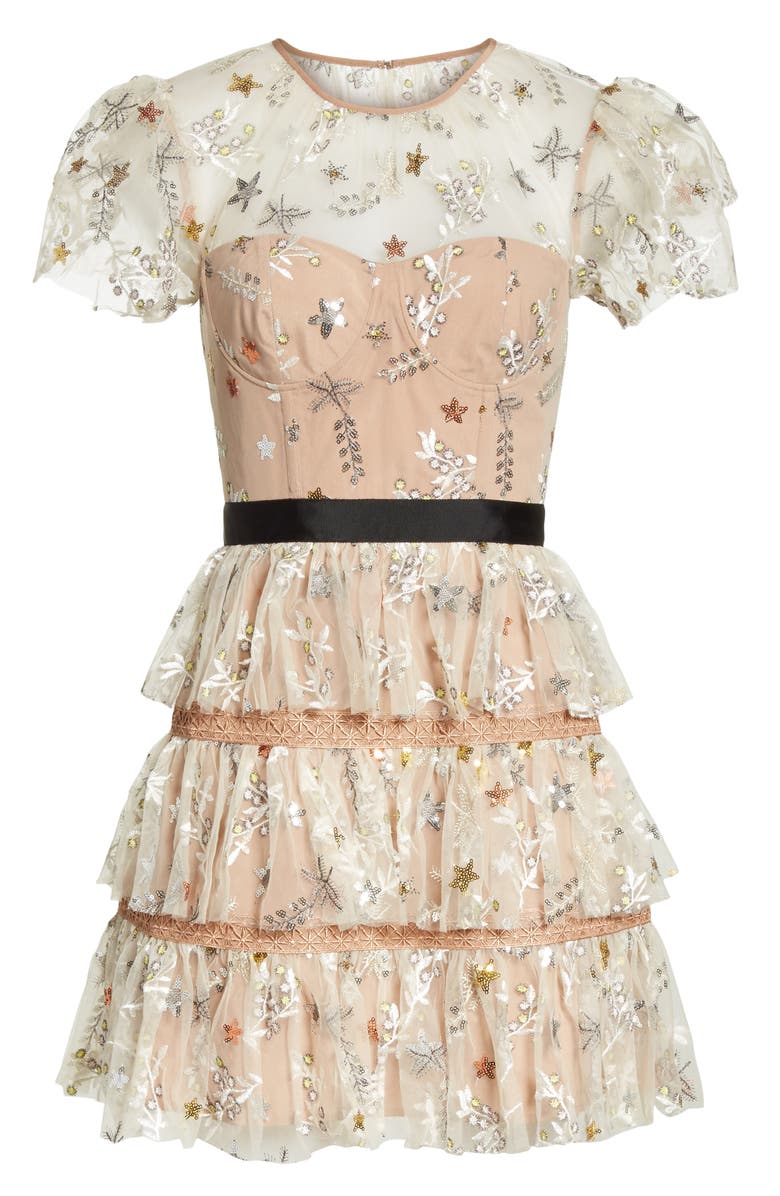 Self-Portrait Sequin Mesh Tiered Dress, Alternate, color, 