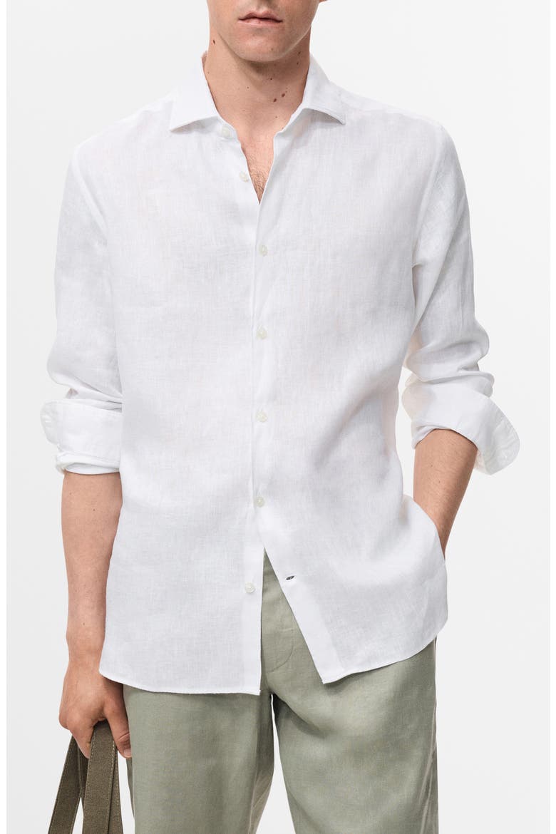 Slim Fit Linen Button-Up Shirt, Main, color, WHITE