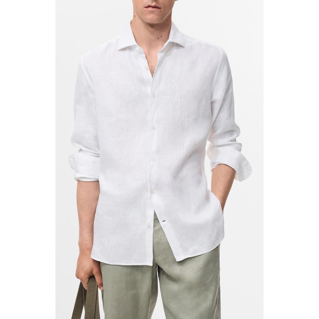 Mango Slim Fit Linen Button-up Shirt In White