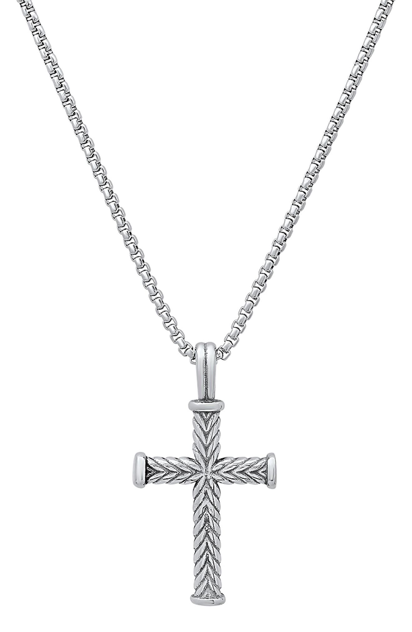 HMY JEWELRY Men's Stainless Steel Twisted Cross Pendant Necklace
