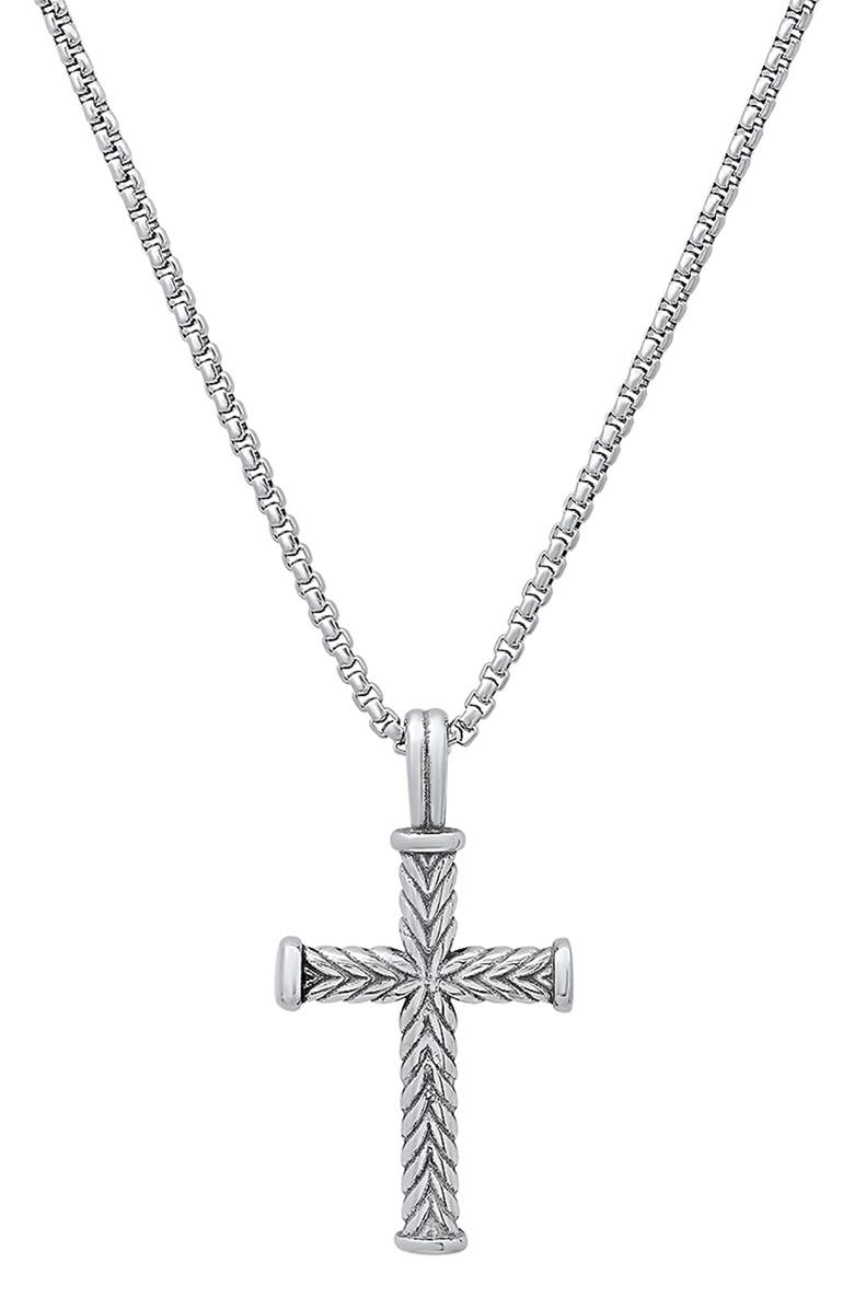 HMY JEWELRY Men's Stainless Steel Twisted Cross Pendant Necklace, Main, color, Silver