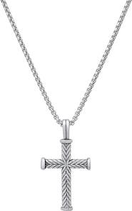 HMY JEWELRY Men's Stainless Steel Twisted Cross Pendant Necklace