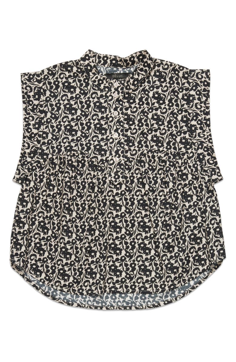 DELUC Floral Cotton Popover Top, Alternate, color, Black Flowers