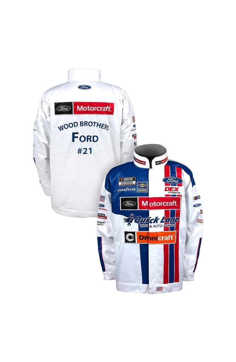 CHECKERED FLAG Men's Checkered Flag White Harrison Burton Ford Motocraft Nylon Uniform Full-Snap Jacket, Main, color, 