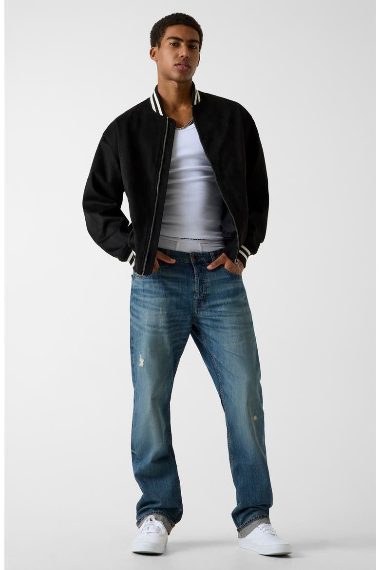 Faux Suede Bomber Jacket, Alternate, color, BLACK-BLACK