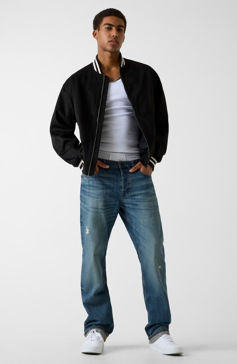 GUESS JEANS Faux Suede Bomber Jacket, Alternate, color, Black-Black