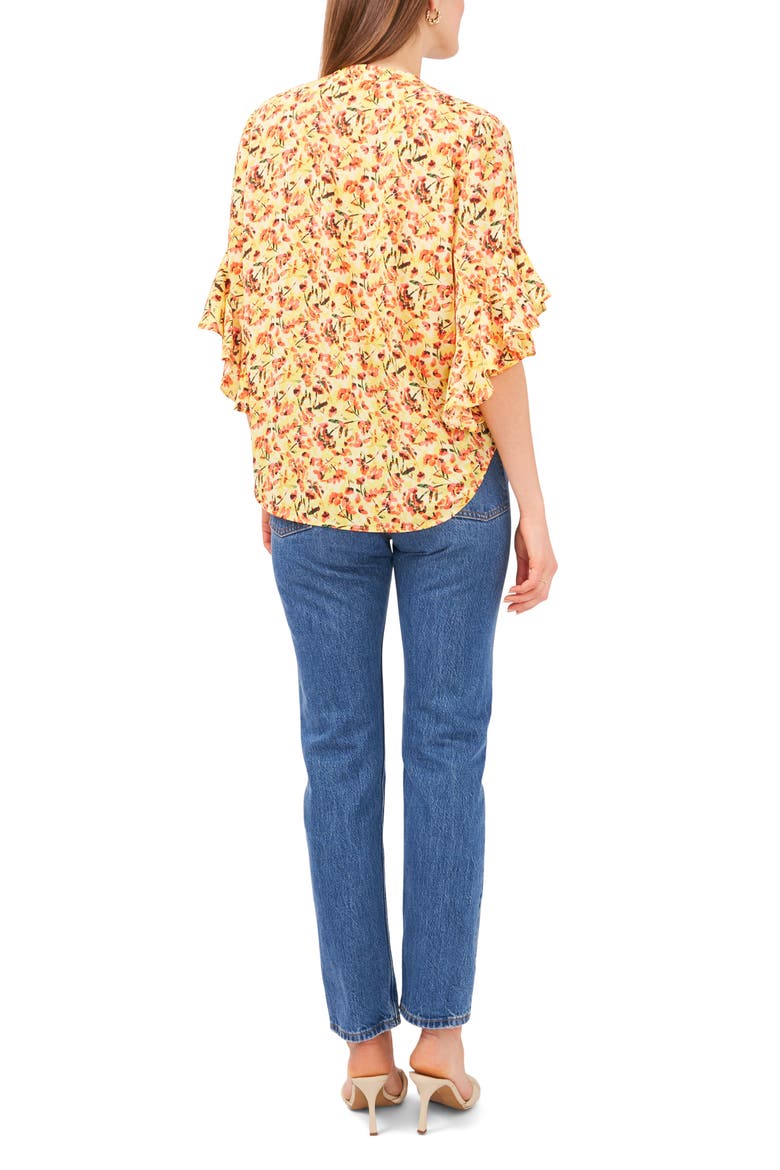 Floral Ruffle Sleeve Top, Alternate, color, YELLOW