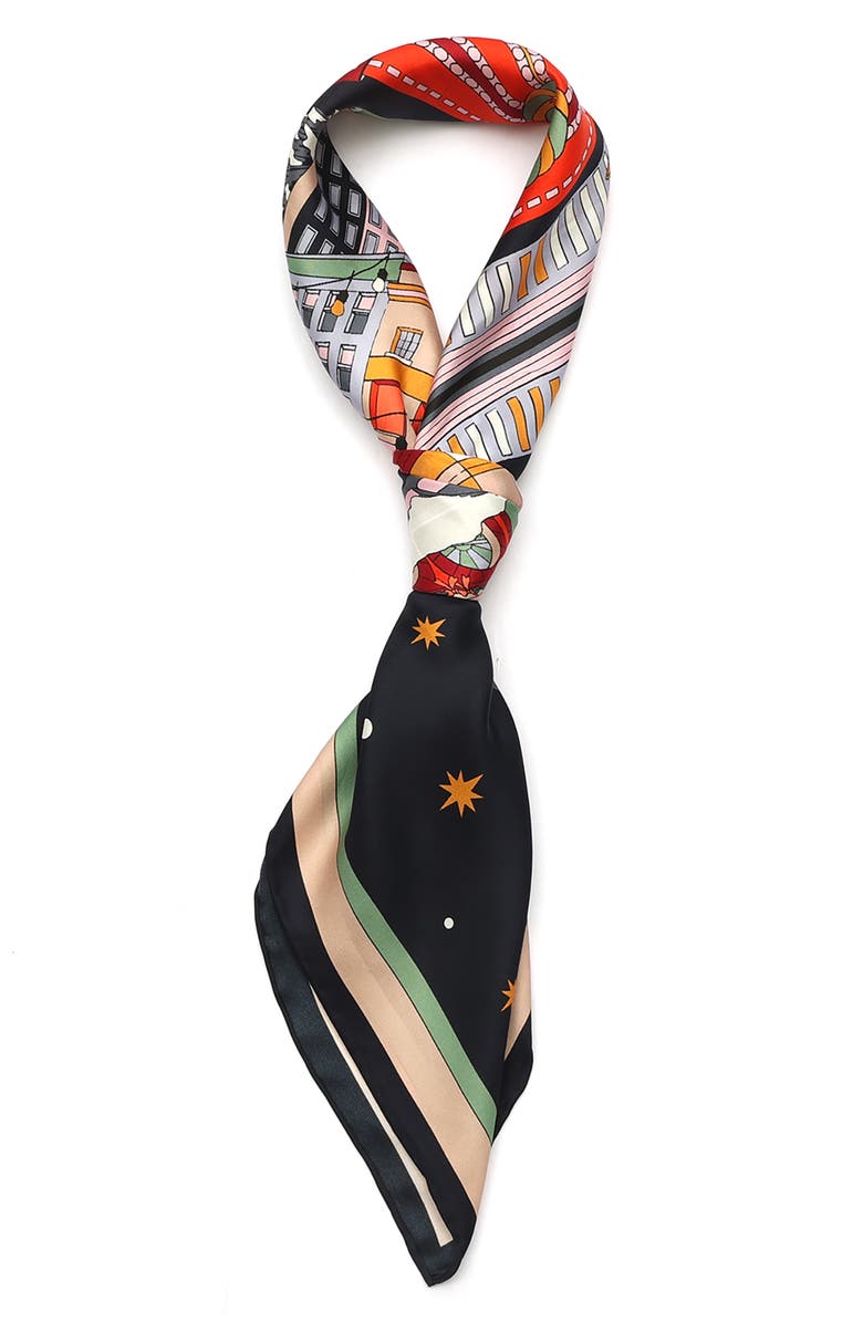 Kate Spade New York snow globe square silk scarf, Alternate, color, Black Multi