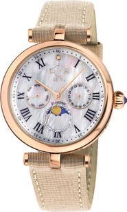 GV2 Florence Mother of Pearl Dial Diamond Leather Strap Watch, 36mm - 0.009ct.
