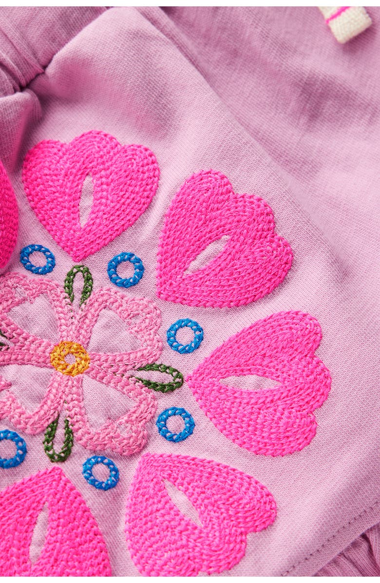 Mini Boden Kids' Embroidered Cotton Jersey Shorts, Alternate, color, Pink Punch Embroidery
