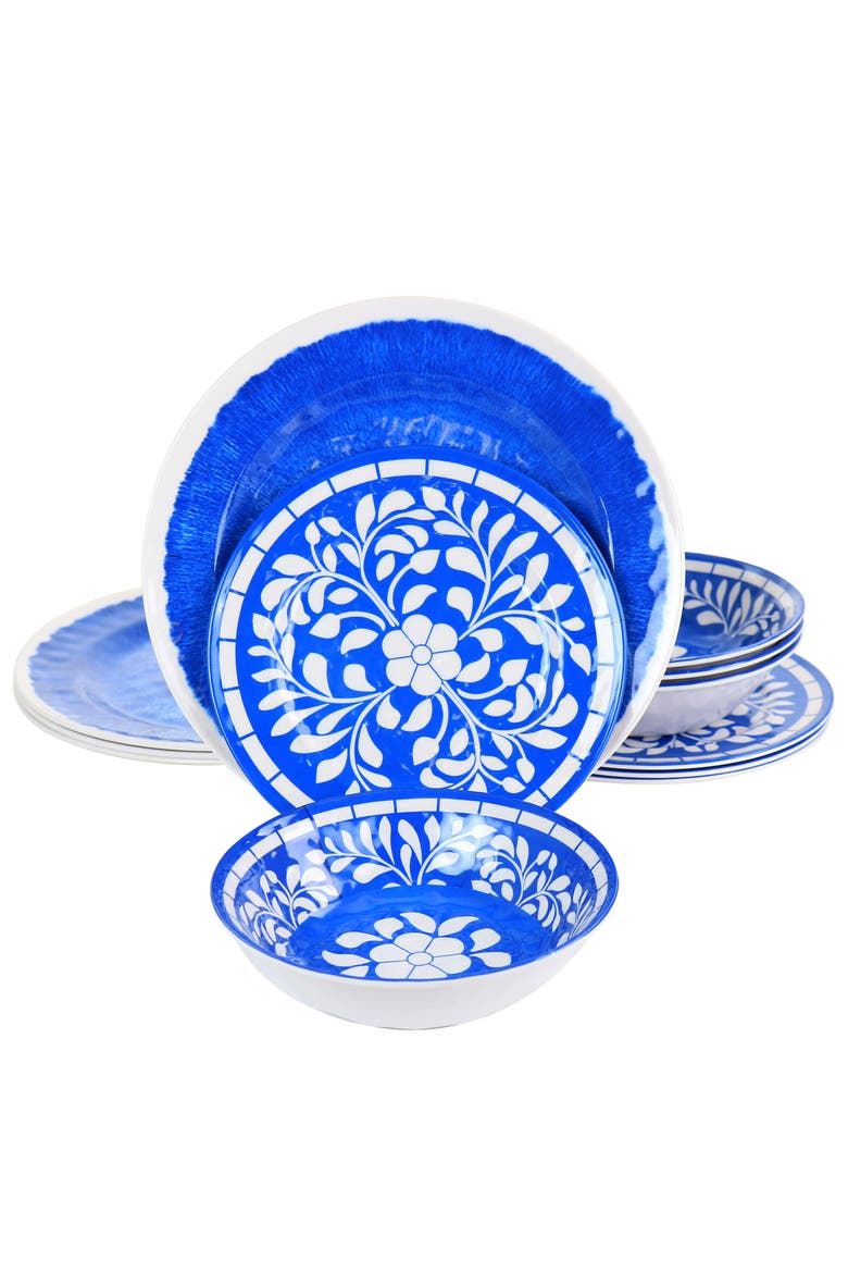 Nelly 12 Piece Melamine Dinnerware Set, Main, color, Blue