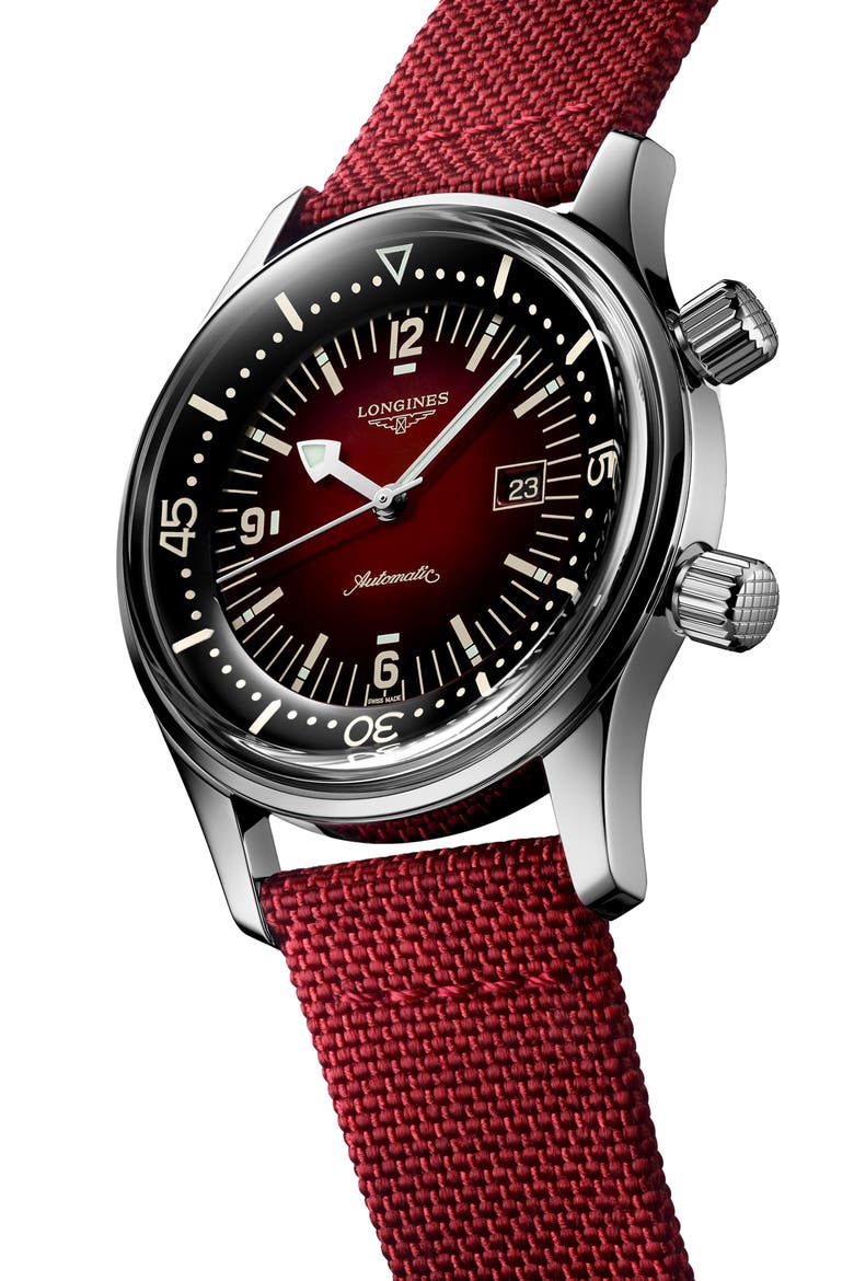 Legend Diver Automatic Strap Watch, 36mm, Alternate, color, BURGUNDY