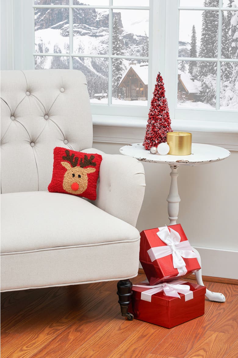 Red Nose Reindeer Games Hooked Christmas Mini Accent Pillow 8" x 8", Alternate, color, Red