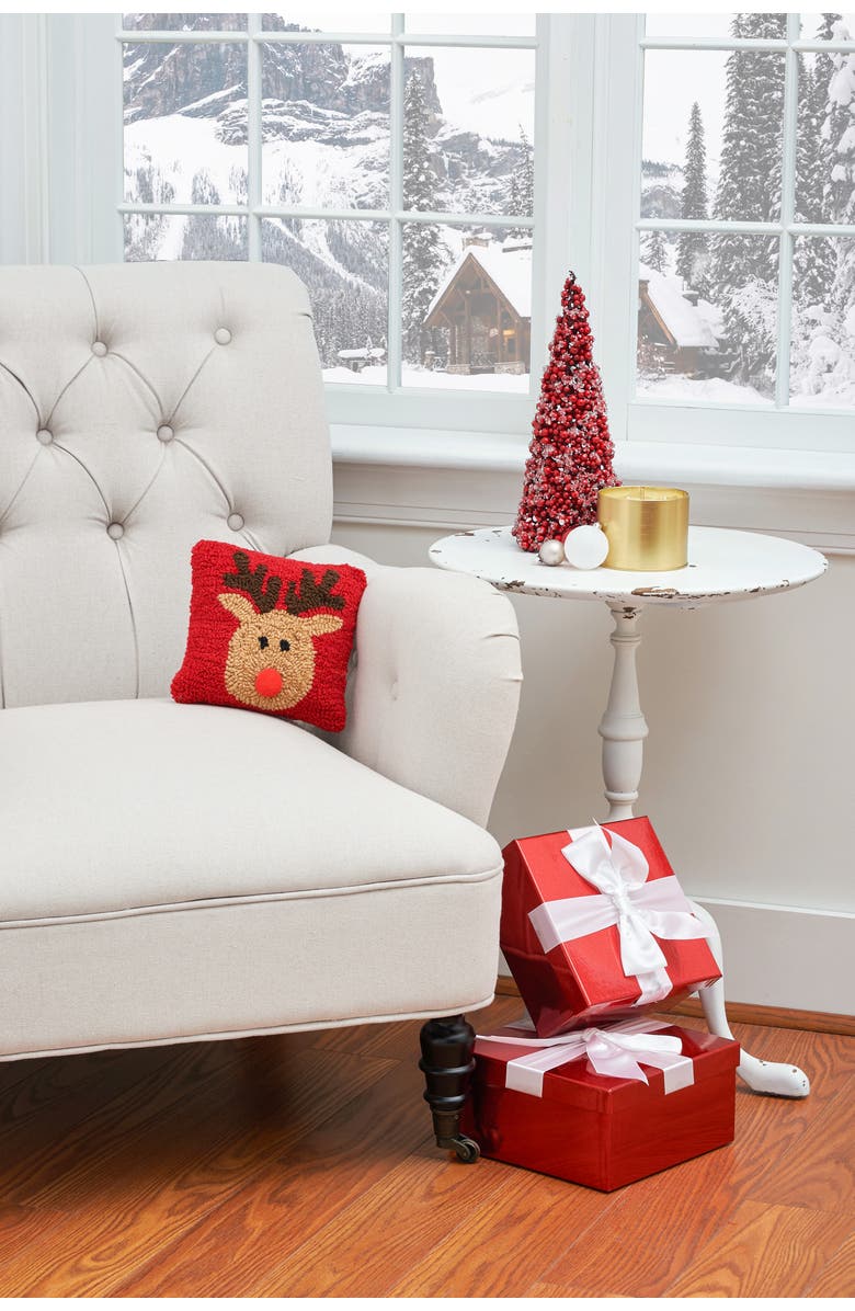C&F Home Red Nose Reindeer Games Hooked Christmas Mini Accent Pillow 8" x 8", Alternate, color, Red