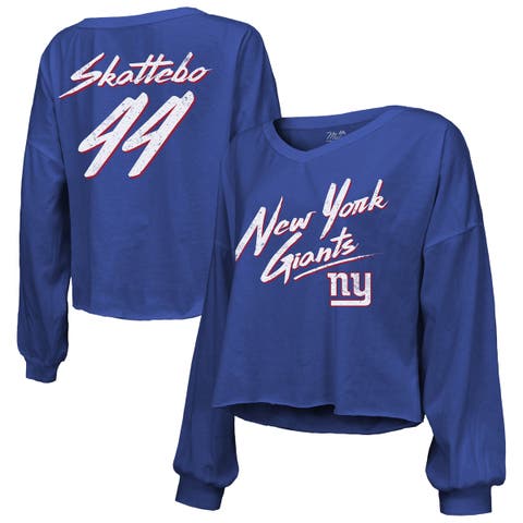 Women's Majestic Threads Cam Skattebo Royal New York Giants Script Name & Number Long Sleeve T-Shirt