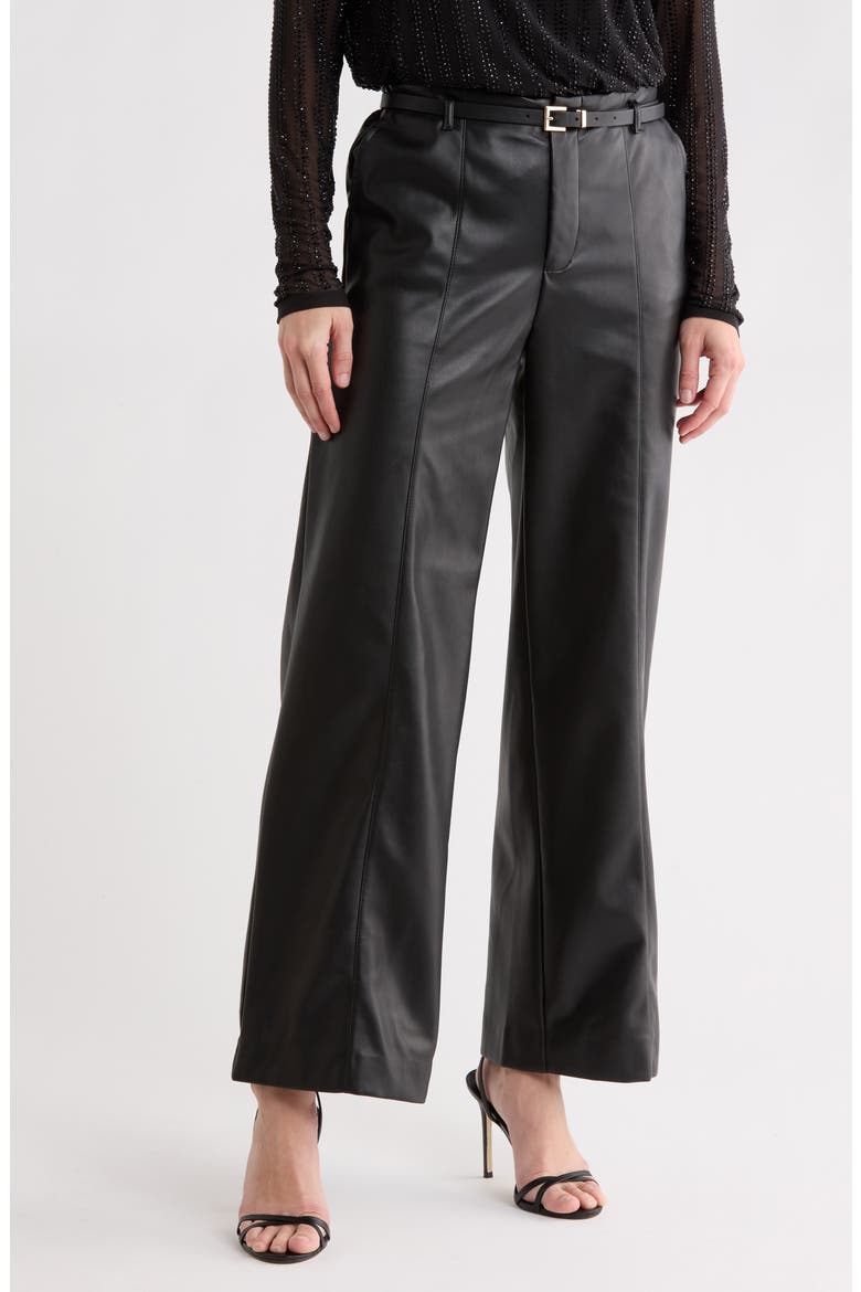 High Waist Wide Leg Faux Leather Pants, Main, color, BLACK