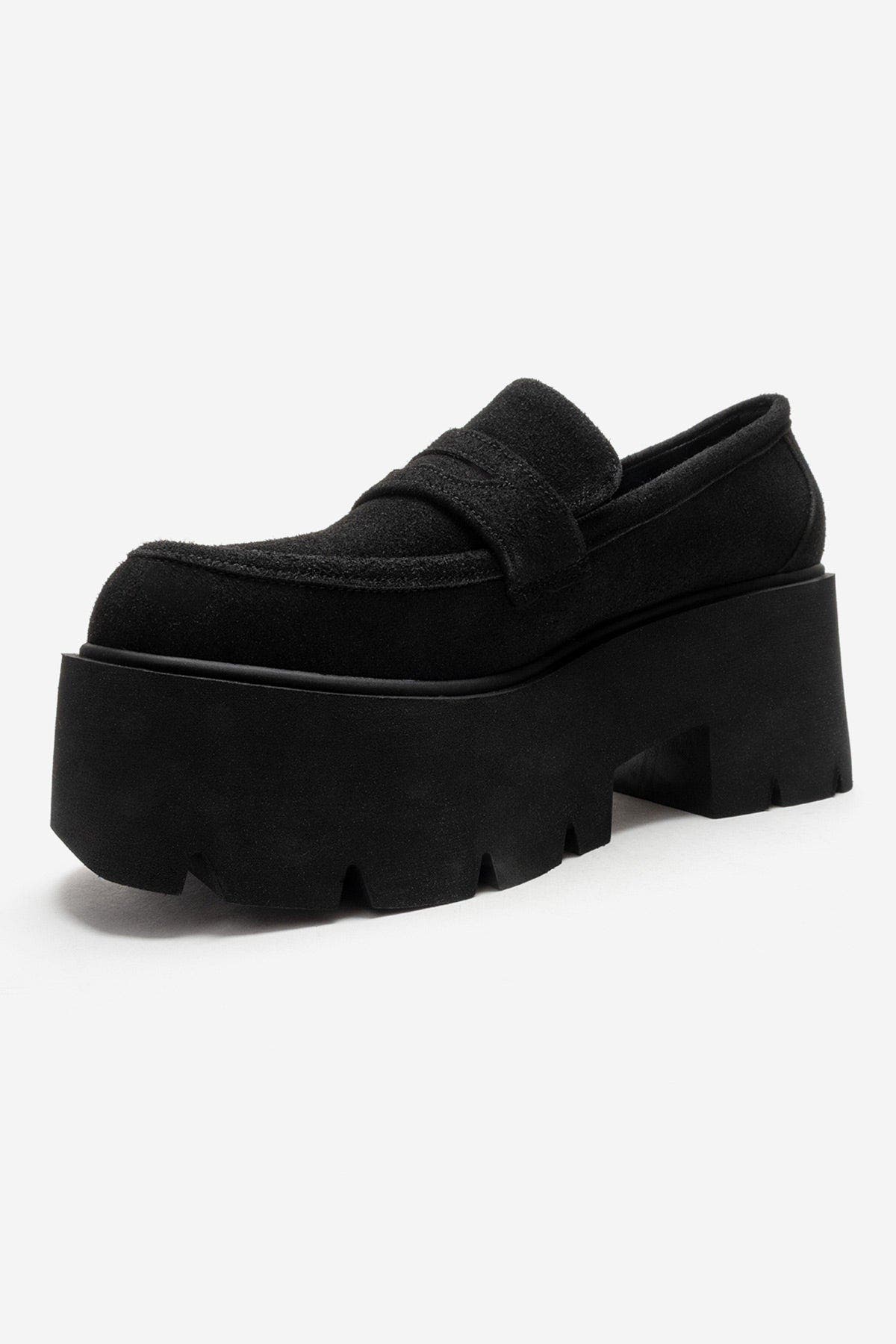 Prologue Shoes Santia Chunky Platform Loafer, Alternate, color, Black Suede
