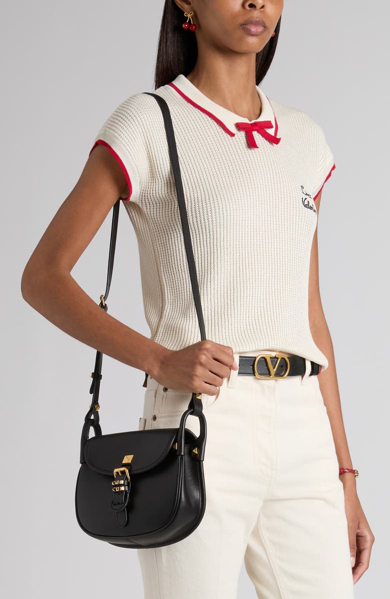 Valentino Garavani Small Flaneuse Leather Shoulder Bag, Alternate, color, Black