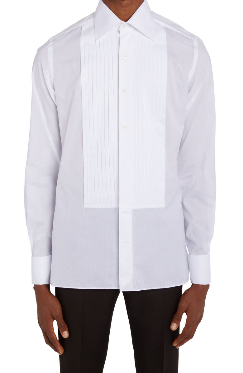 TOM FORD Slim Fit Poplin Tuxedo Shirt, Main, color, Optical White