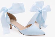 Kailee P Farah Satin Pointy Toe Kitten Low Heel with Wrapped Satin Ribbon Tie
