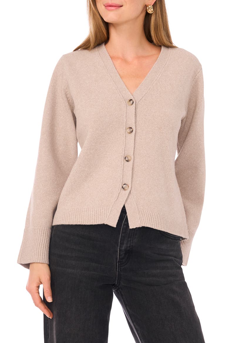 V-Neck Button Front Cardigan, Main, color, LIGHT HEATHER TAUPE