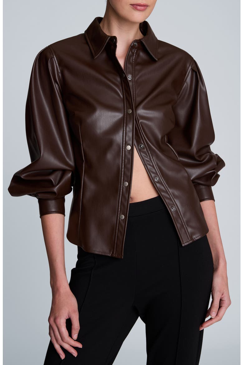 Pleated Faux Leather Snap Front Top, Main, color, MEDIUM BARK