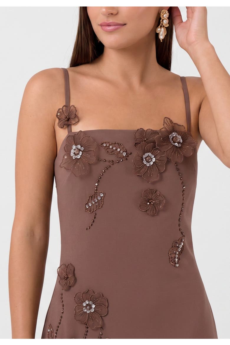 Aurea Embellished Midi Dress, Alternate, color, Umber