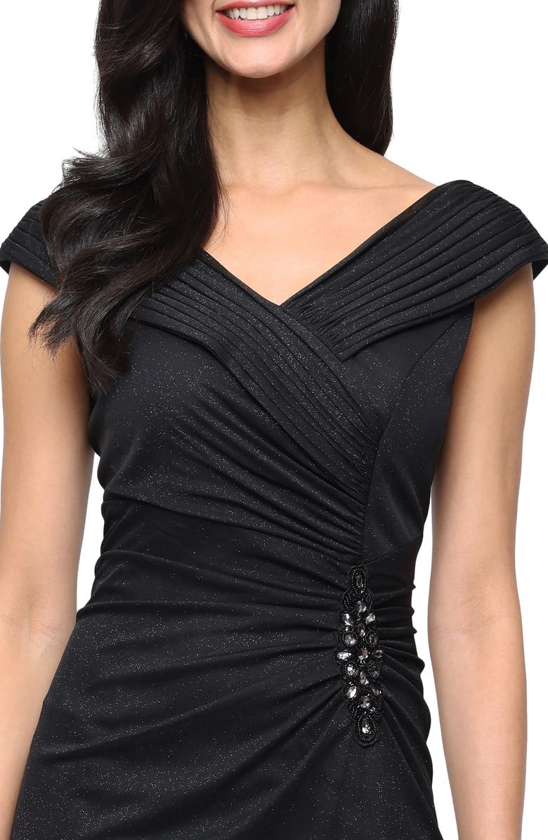 Alex Evenings Glitter Mesh Gown, Alternate, color, Black