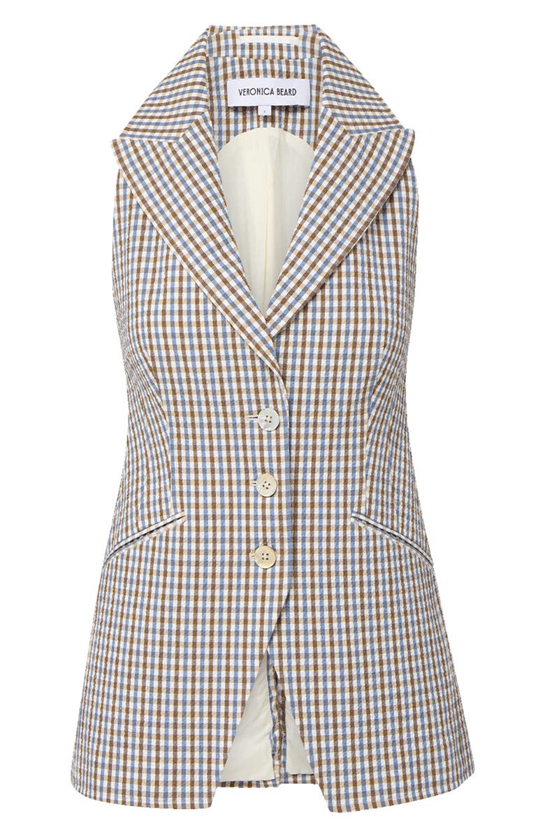 Veronica Beard Costa Stretch Cotton Gingham Vest, Alternate, color, Acorn Multi