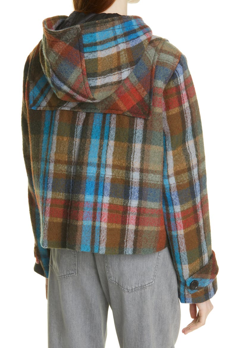 Ianna Mix Plaid Wool Duffle Coat, Alternate, color, MULTI