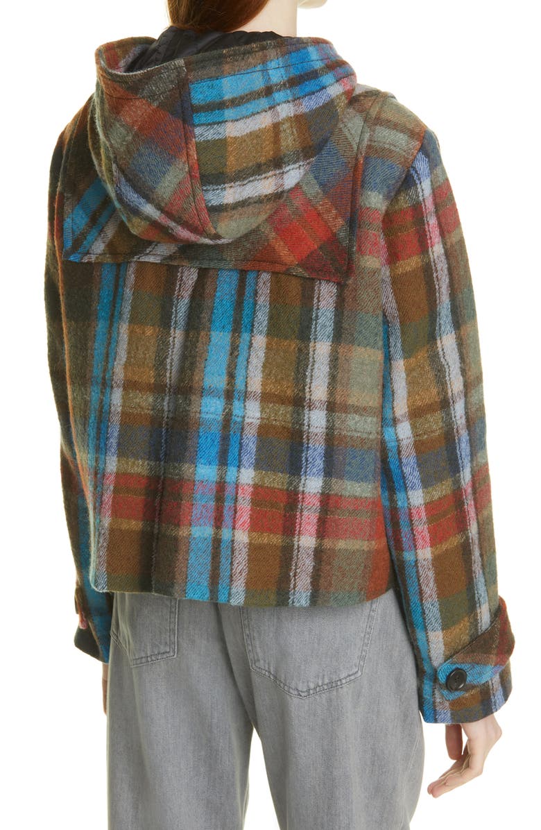 Veronica Beard Ianna Mix Plaid Wool Duffle Coat, Alternate, color, 