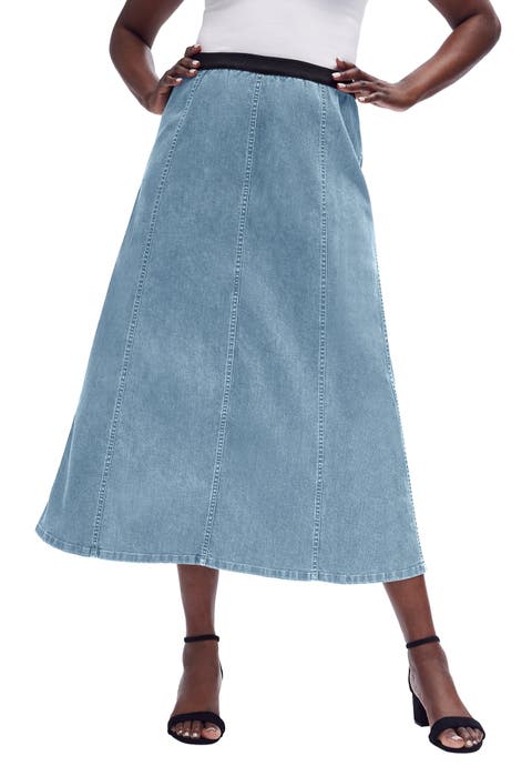 Stretch Denim Jegging Skirt (Plus)