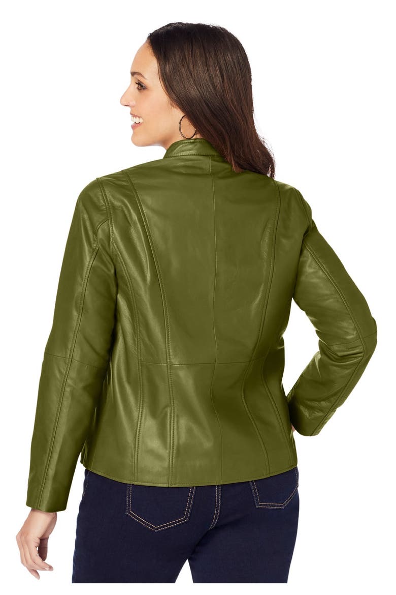 Zip Front Leather Jacket, Alternate, color, MOSS GREEN
