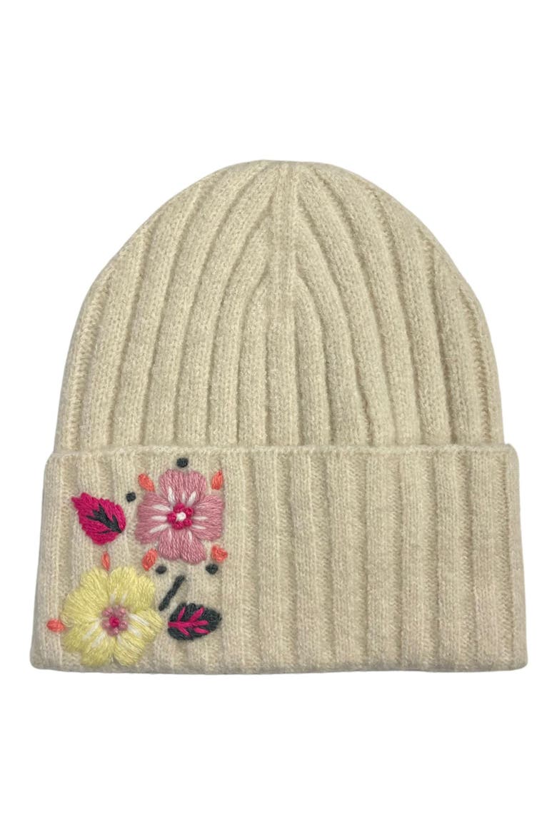 Flower Embroidered Beanie, Main, color, IVORY