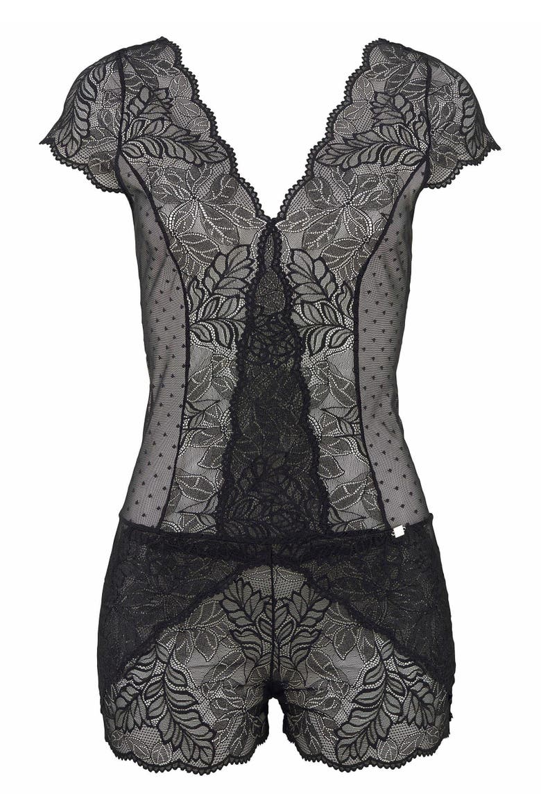 V-Neck Lace Teddy, Alternate, color, Black