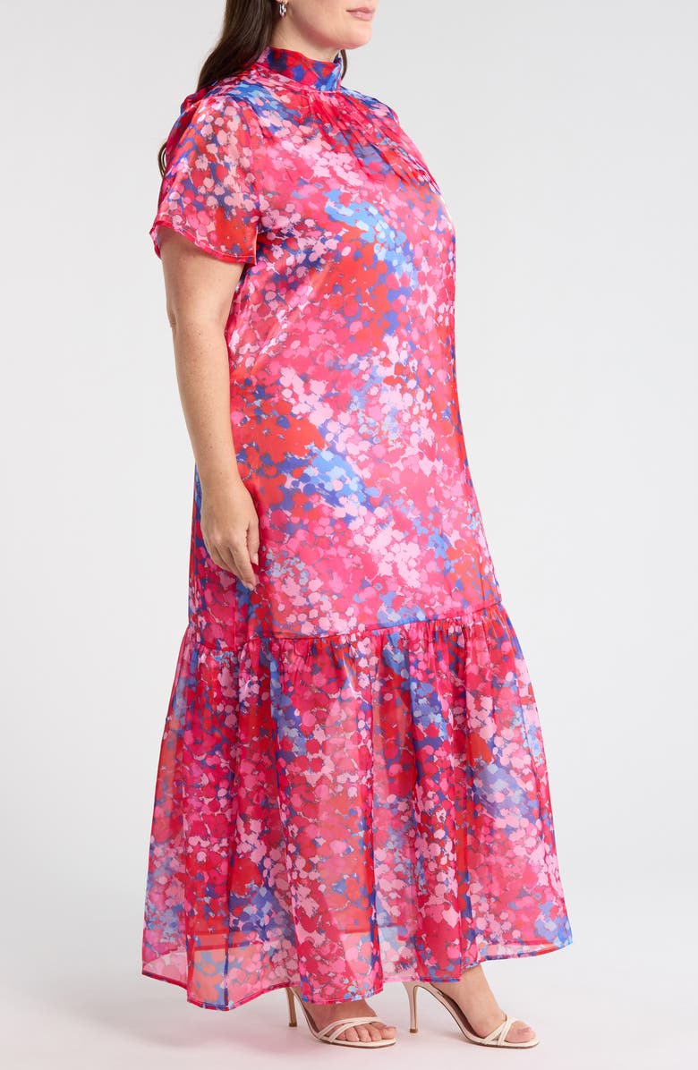 SUGARLIPS Leah Abstract Mock Neck Organza Maxi Dress, Alternate, color, Pink-Blue