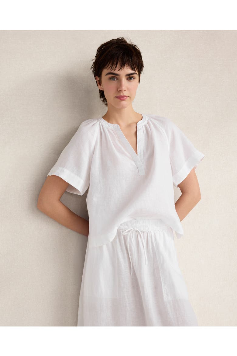 Linen Gathered V-Neck Top, Main, color, White