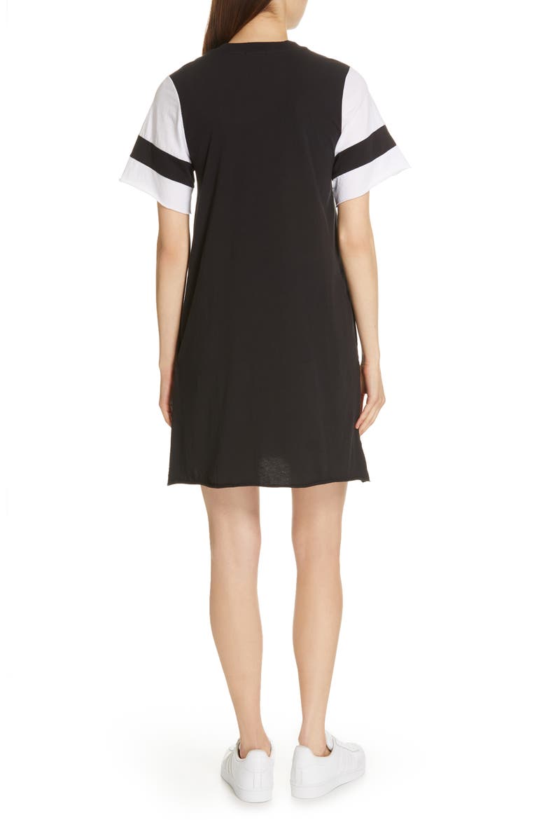 Stripe Sleeve Jersey T-Shirt Dress, Alternate, color, BLACK