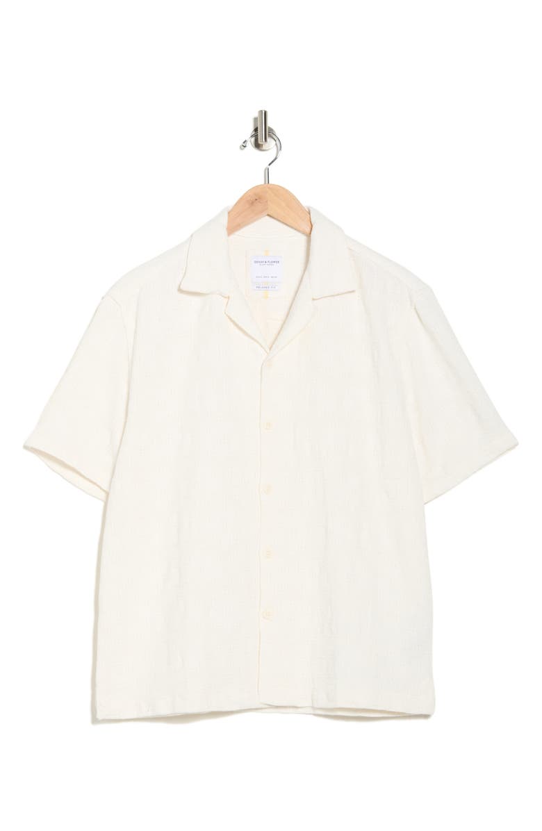 DENIM AND FLOWER Relaxed Fit Floral Textured Cotton Blend Camp Shirt, Alternate, color, White