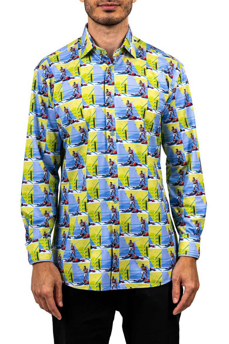 Fibonacci Stretch Ascension 3312 Contemporary Fit Button-Up Shirt, Main, color, BLUE MULTI