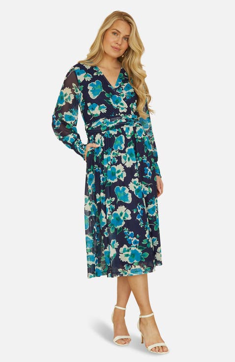 Floral V-Neck Long Sleeves Wrap Dress