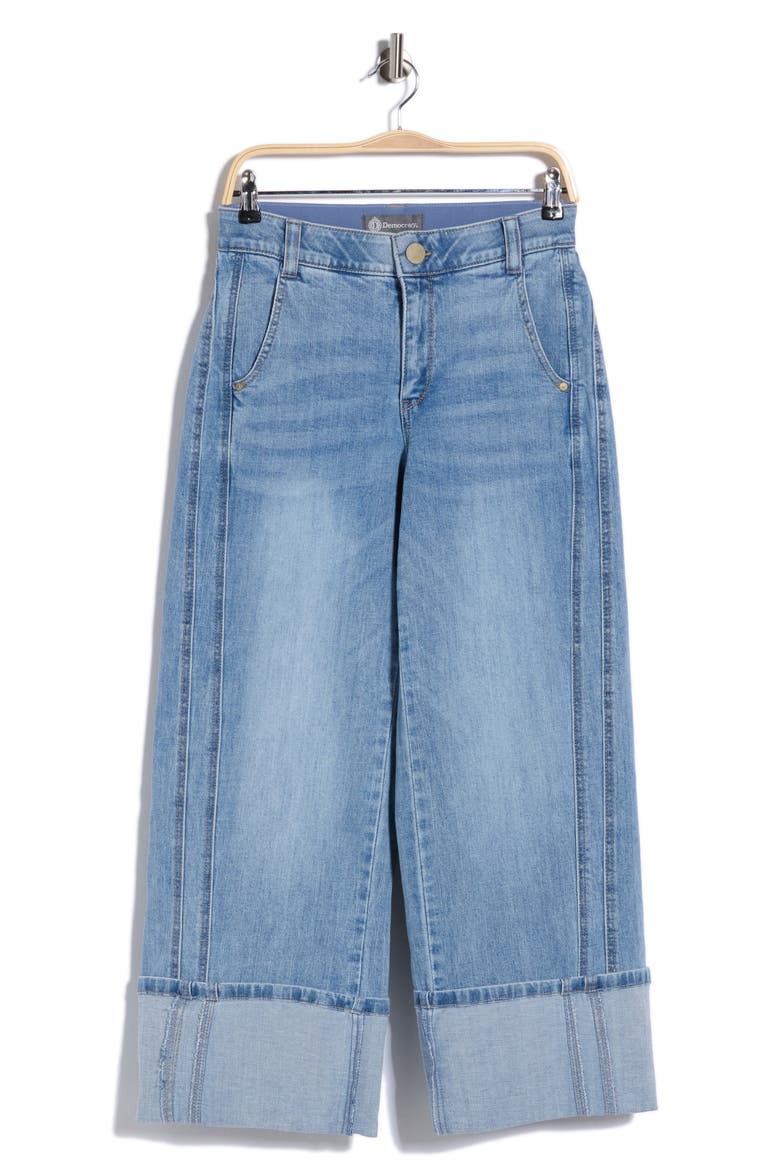 Cuffed Wide Leg Cropped Jeans, Alternate, color, LT BLUE ARTISANAL