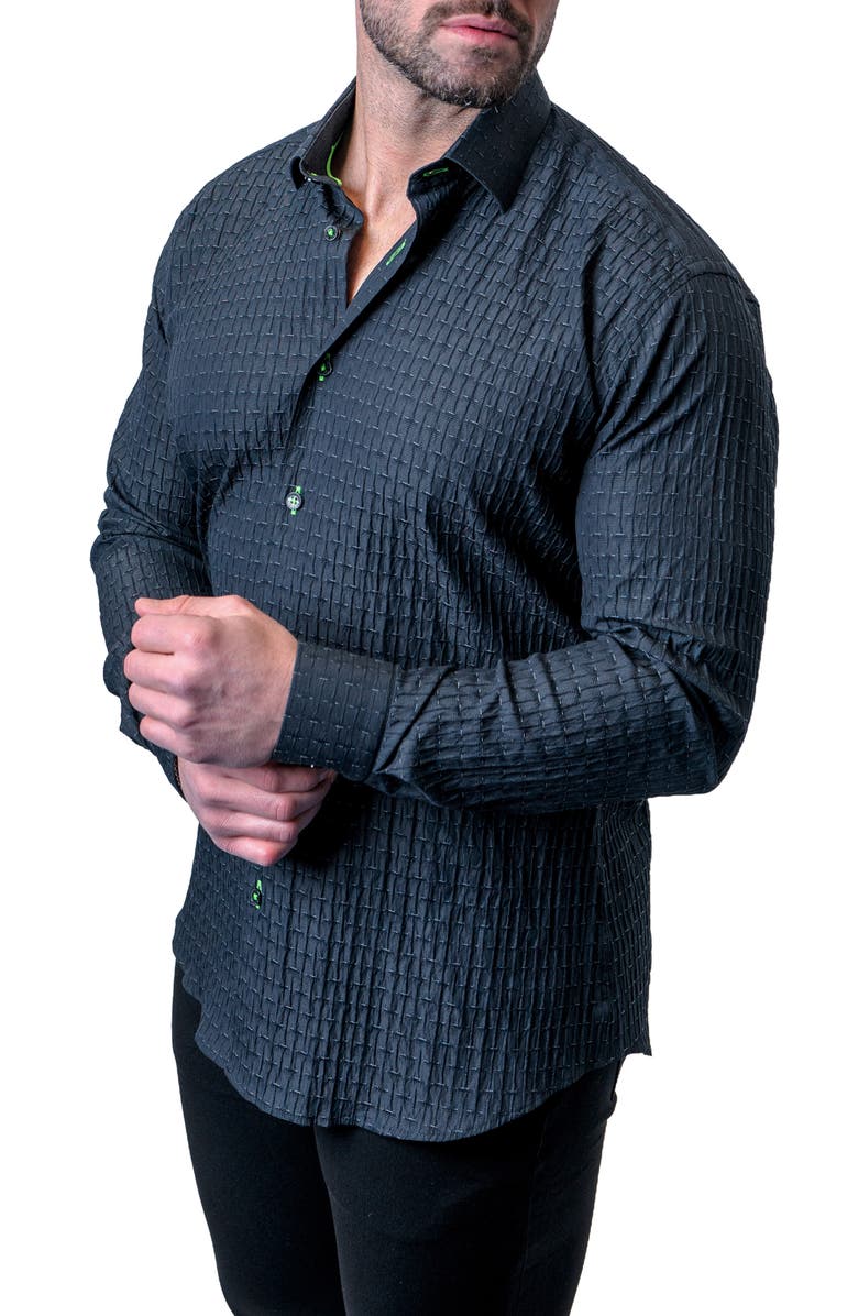 Maceoo Fibonacci Textured Lines Black Button-Up Shirt, Alternate, color, 