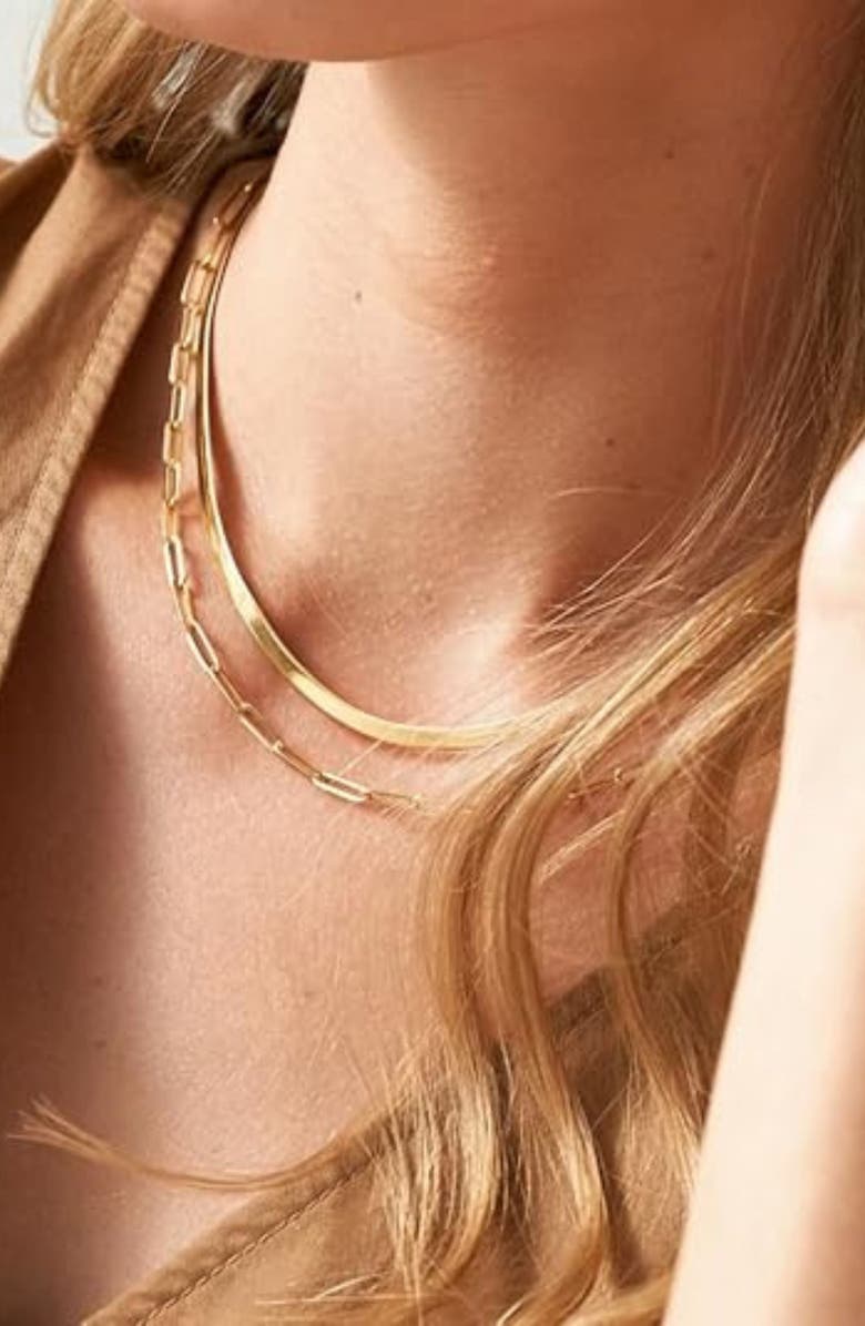 Oak & Luna Herringbone Slim Chain Necklace, Alternate, color, Gold Vermeil