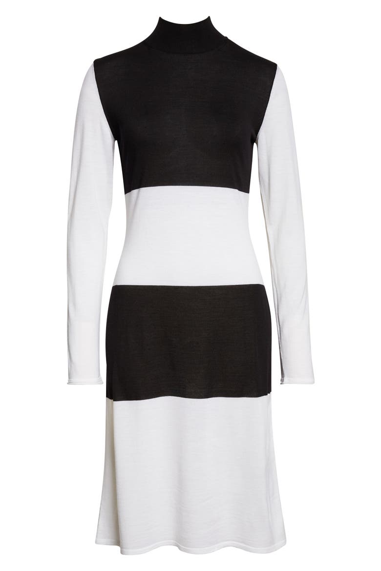 Colorblock Long Sleeve Virgin Wool Sweater Dress, Alternate, color, WHITE/ BLACK