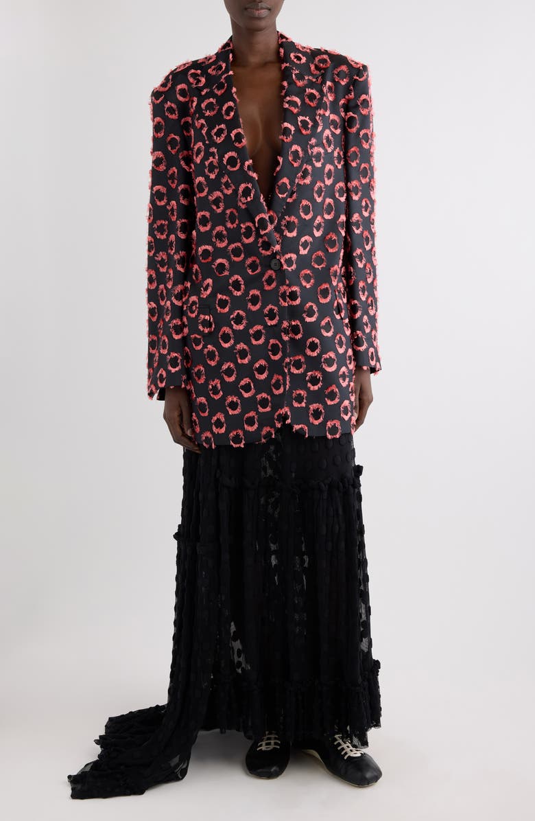 Dries Van Noten Basti Fil Coupé Polka Dot Oversize Double Breasted Satin Blazer, Alternate, color, Black