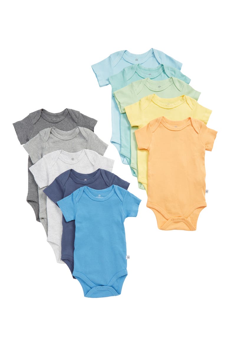 10-Pack Assorted Organic Cotton Bodysuits, Main, color, RAINBOW BOY