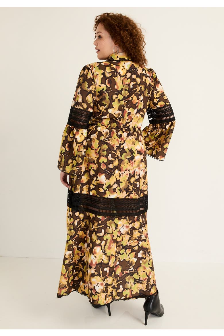 Lace-Panelled Midi Shirt Dress, Alternate, color, WATERCOLOR FLORAL