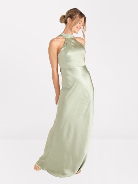 Halter Neck Satin Bridesmaid Dress
